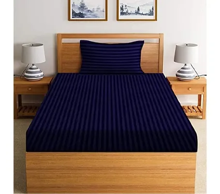 Solid Stripes single bed elastic fitted bedsheet with 1 pillow cover (size-60*90 inches)