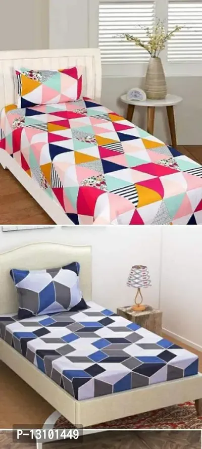 Single Bedsheet (Flat Size- 60*90 inches) with 1 Pillow Cover, Combo Pack of 2