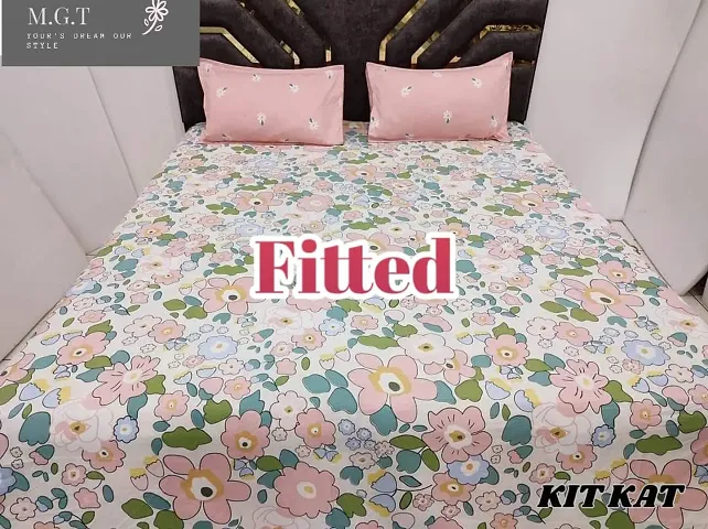 Printed Glace Cotton King Size Fitted Bedsheet