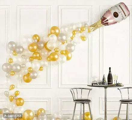 Champagne Bottle Foil Balloon And Latex Balloons Combo For Wedding, Birthday Celebration And Party Decoration 1 Pink Bottle 90 Pcs Balloon 50 White,20 Golden,20 Silver Balloon