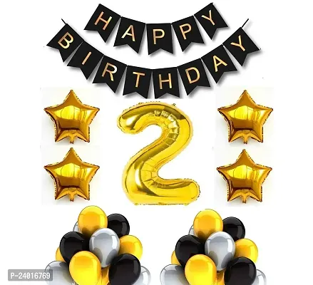No. 2 Gold Foil Balloons With Happy Birthday Decoration Items Or Kit Black Banner Set Of 13 Letters With 21 Hd Metallic Gold Silver And Black Balloons Decoration,4 Gold Star Shape Foil Balloons