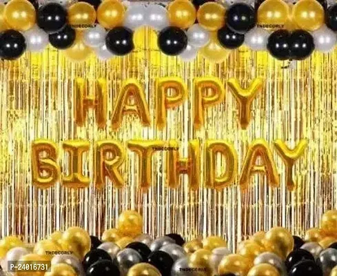 Happy Birthday Decoration Combo Kit Theme Decoration Balloons Gold Pack Of 45 Happy Birthday Foil 13 Balloon 2 Pcs Golden Foil Curtain And Metallic Balloon Gold Black Silver 30 Pack Of 45-thumb0
