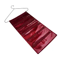 ANSARI HANDICRAFT ANAZONKART(TM) wall Hanging Organizer|Jewellery Hanging Organizer|Satin 6 Transparent Zipper Foldable Storage Organizer (Maroon)-thumb1