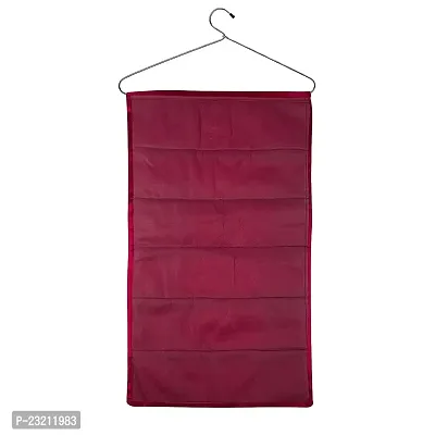 ANSARI HANDICRAFT ANAZONKART(TM) wall Hanging Organizer|Jewellery Hanging Organizer|Satin 6 Transparent Zipper Foldable Storage Organizer (Maroon)-thumb3