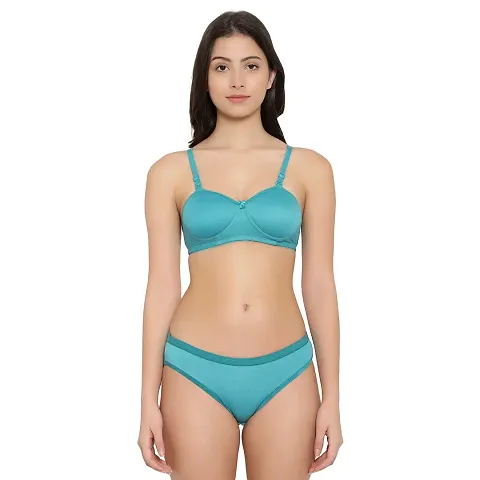 Buy Prettycat Beautiful Polka Print Lightly Padded Balconette Bra Panty Set  - Blue Online