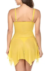 Radhya Fashion Women's Net Solid Above Knee Babydoll Lingerie, Honeymoon Dress, Sleepwear Lingerie Night Dress Lingerie,Babydoll Nightwear Honeymoon Babydoll Ladies Dresses (Free Size, Yellow)-thumb2