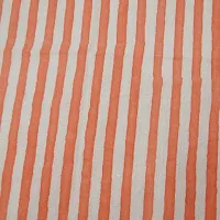 COTTON QUILT Sanganeri Bagru Block Print 100% | Shirt Fabric, Cloth Making Sewing | Hand Made Striped | Light Weight Cotton Fabric (2M, Orange x White)-thumb2