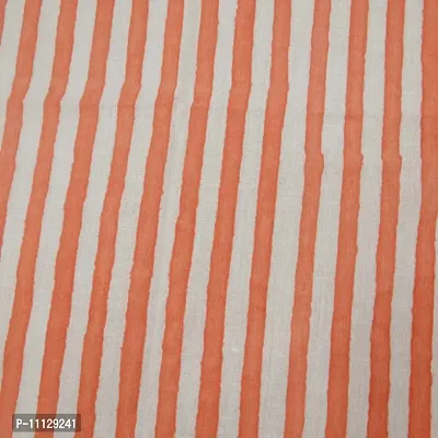 COTTON QUILT Sanganeri Bagru Block Print 100% | Shirt Fabric, Cloth Making Sewing | Hand Made Striped | Light Weight Cotton Fabric (2M, Orange x White)-thumb3