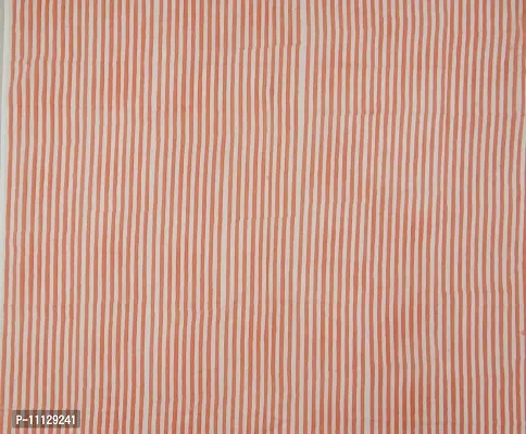 COTTON QUILT Sanganeri Bagru Block Print 100% | Shirt Fabric, Cloth Making Sewing | Hand Made Striped | Light Weight Cotton Fabric (2M, Orange x White)-thumb5