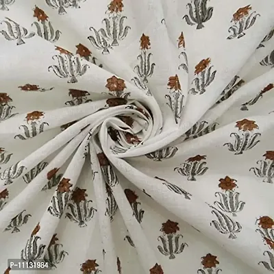 COTTON QUILT Cotton Fabric Hand Block Printed Fabric Craft Making Sewing Dress Material Voile Fabric Hand Block Printed Fabric Handmade (1.5m, White-Orange)-thumb0