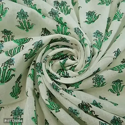 COTTON QUILT Cotton Fabric Hand Block Printed Fabric Craft Making Sewing Dress Material Voile Fabric Hand Block Printed Fabric Handmade (2.5m, White-Green)-thumb0