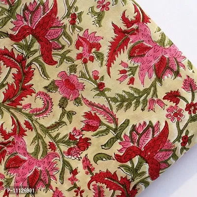 Cotton Quilt Floral Printed Dress Making Fabric Block Print Soft Cotton Fabric (Red, Pink, Green, 20 Meter)?Unstitched Voile Cotton Fabric Bagru Jaipuri Print Fabric Multi Color CDHBF#161-thumb4