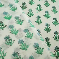 COTTON QUILT Cotton Fabric Hand Block Printed Fabric Craft Making Sewing Dress Material Voile Fabric Hand Block Printed Fabric Handmade (2.5m, White-Green)-thumb1