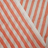 COTTON QUILT Sanganeri Bagru Block Print 100% | Shirt Fabric, Cloth Making Sewing | Hand Made Striped | Light Weight Cotton Fabric (2M, Orange x White)-thumb3