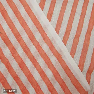 COTTON QUILT Sanganeri Bagru Block Print 100% | Shirt Fabric, Cloth Making Sewing | Hand Made Striped | Light Weight Cotton Fabric (2M, Orange x White)-thumb4