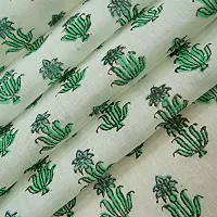 COTTON QUILT Cotton Fabric Hand Block Printed Fabric Craft Making Sewing Dress Material Voile Fabric Hand Block Printed Fabric Handmade (2.5m, White-Green)-thumb4