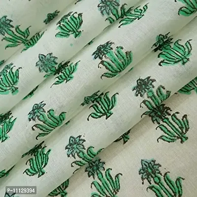 COTTON QUILT Cotton Fabric Hand Block Printed Fabric Craft Making Sewing Dress Material Voile Fabric Hand Block Printed Fabric Handmade (2.5m, White-Green)-thumb5