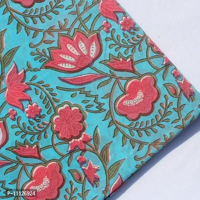 COTTON QUILT Hand Block Printed 100% Cotton Fabric, Indigo Multi Color Floral Printed Fabric, Light Weight Soft Voile Fabric, Jaipuri Print by The Meter CDHBF#129-thumb5