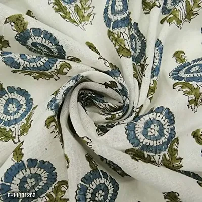 COTTON QUILT Cotton Fabric Hand Block Printed Fabric Craft Making Sewing Dress Material Voile Fabric Hand Block Printed Fabric Handmade (2.5m, White-Blue)-thumb0