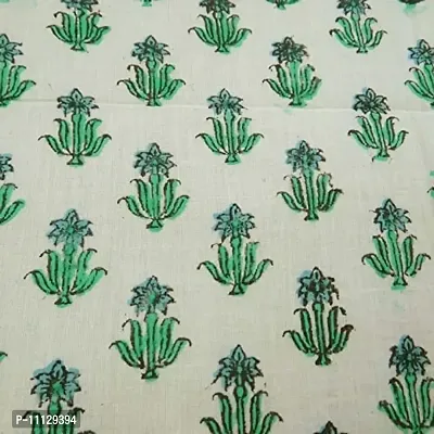 COTTON QUILT Cotton Fabric Hand Block Printed Fabric Craft Making Sewing Dress Material Voile Fabric Hand Block Printed Fabric Handmade (2.5m, White-Green)-thumb3