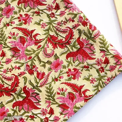 Cotton Quilt Floral Printed Dress Making Fabric Block Print Soft Cotton Fabric (Red, Pink, Green, 20 Meter)?Unstitched Voile Cotton Fabric Bagru Jaipuri Print Fabric Multi Color CDHBF#161-thumb0