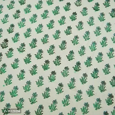 COTTON QUILT Cotton Fabric Hand Block Printed Fabric Craft Making Sewing Dress Material Voile Fabric Hand Block Printed Fabric Handmade (2.5m, White-Green)-thumb4