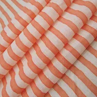 COTTON QUILT Sanganeri Bagru Block Print 100% | Shirt Fabric, Cloth Making Sewing | Hand Made Striped | Light Weight Cotton Fabric (2M, Orange x White)-thumb1