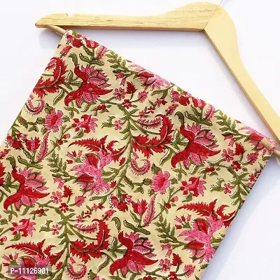 Cotton Quilt Floral Printed Dress Making Fabric Block Print Soft Cotton Fabric (Red, Pink, Green, 20 Meter)?Unstitched Voile Cotton Fabric Bagru Jaipuri Print Fabric Multi Color CDHBF#161-thumb2