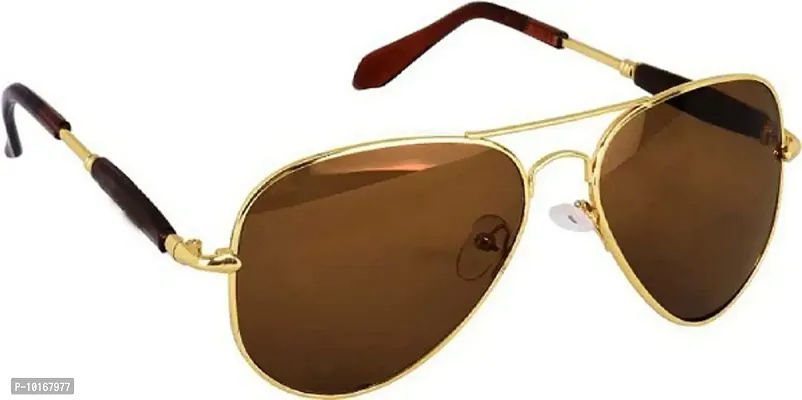 UZAK Retro Aviator Sunglasses Metal Frame Premium Glass Sunglasses Men Women (BROWN)-thumb0