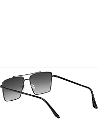 Retro Rectangular Sunglasses Premium Glass Lens Flat Metal Sun Glasses Men Women (GREY)-thumb2