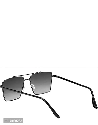 Retro Rectangular Sunglasses Premium Glass Lens Flat Metal Sun Glasses Men Women (GREY)-thumb3