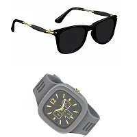 Full Rim, Metal side Trendy and Stylish Black Rectangular Sunglasses For Men & Boys With Trending Analog Watch (GREY)-thumb1