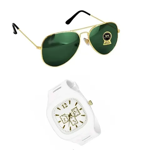 Full Rim , Trendy & Stylish Aviator Sunglasses For Men & Boys With Stylish Analog Wrist Watch