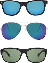 U V Protected Pack of 3 Unisex Wrap Around, Aviator & Rectangular Sunglasses Combo Pack (MULTI COLOR)-thumb1