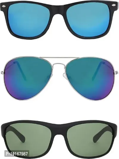 U V Protected Pack of 3 Unisex Wrap Around, Aviator & Rectangular Sunglasses Combo Pack (MULTI COLOR)-thumb2