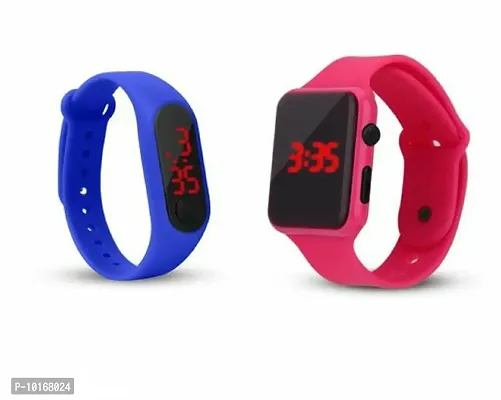 Digital Display Wrist Watch for Boys & Girls (Pack of 2) (Pink& Blue)