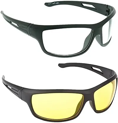 Driving Sunglasses, U V Protected Night Day Drive Sunglasses Combo Pack of 2 ( Free Size)