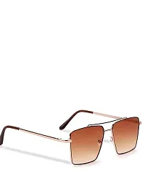 Retro Rectangular Sunglasses Premium Glass Lens Flat Metal Sun Glasses Men Women (BROWN)-thumb2