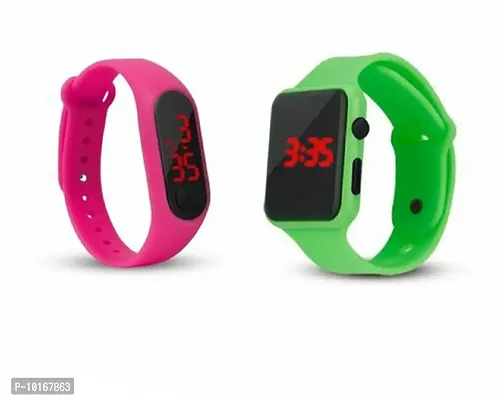 Digital Display Wrist Watch for Boys & Girls (Pack of 2) (Green & Pink)-thumb0