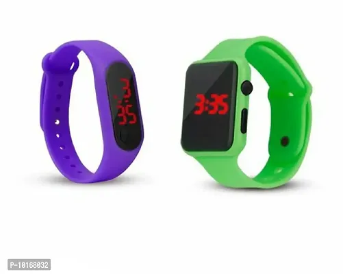 Digital Display Wrist Watch for Boys & Girls (Pack of 2) (Green & Purple)-thumb0