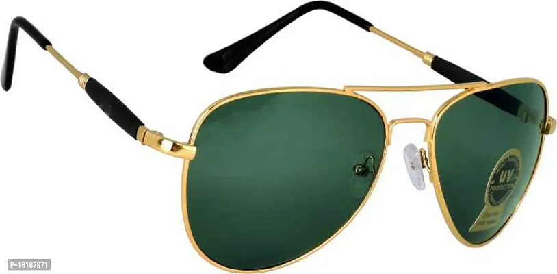 UZAK Retro Aviator Sunglasses Metal Frame Premium Glass Sunglasses Men Women (GREEN)-thumb0