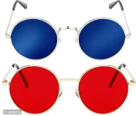 U V Protected Alloy Frame Round Unisex Sunglasses Combo Pack Of 2 Stylish Goggles (Free Size )