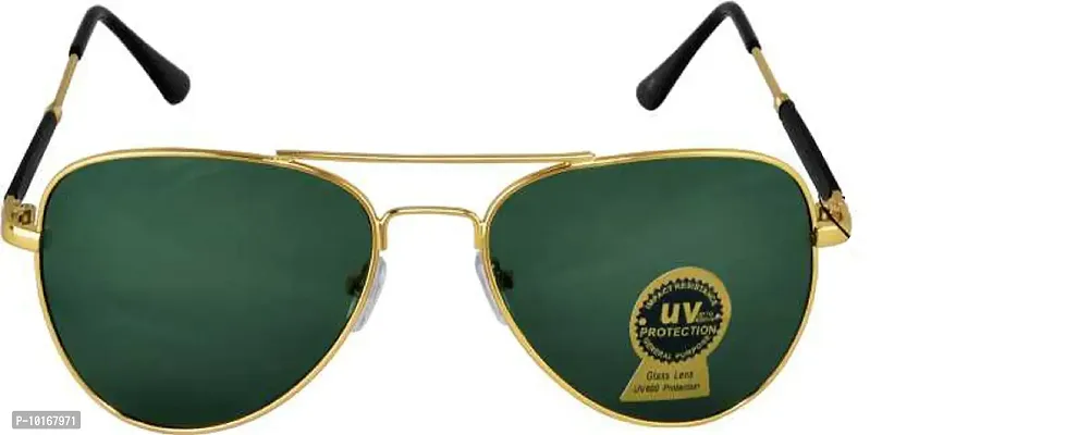 UZAK Retro Aviator Sunglasses Metal Frame Premium Glass Sunglasses Men Women (GREEN)-thumb2