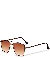 Retro Rectangular Sunglasses Premium Glass Lens Flat Metal Sun Glasses Men Women (BRONZE)-thumb1