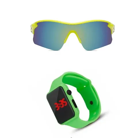 Sports Sunglasses, U V Protected Sports Sunglasses For Boys & Men With Free Analog & Digital Watch