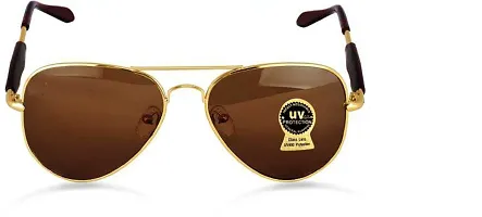 UZAK Retro Aviator Sunglasses Metal Frame Premium Glass Sunglasses Men Women (BROWN)-thumb1
