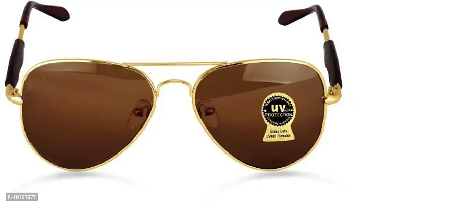 UZAK Retro Aviator Sunglasses Metal Frame Premium Glass Sunglasses Men Women (BROWN)-thumb2