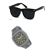 Full Rim , Trendy And Stylish U V Protected Black Rectangular Sunglasses For Men & Boys With Free Analog Wrist Watch (GREY)-thumb1