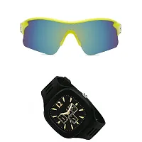 Sports Sunglasses, U V Protected Sports Sunglasses For Boys & Men With Free Analog & Digital Watch (BLACK)-thumb1