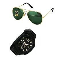 Full Rim , Trendy & Stylish Aviator Sunglasses For Men & Boys With Stylish Analog Wrist Watch (BLACK)-thumb1